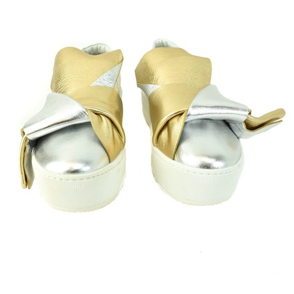 No21: Metallic Gold/Silver, Leather Bow Flatforms - Picture 4 of 11